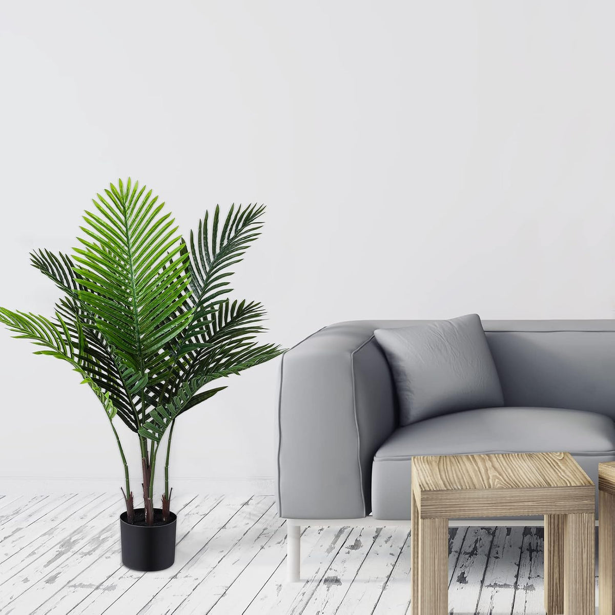 4 Pack Artificial Palm Trees 3Ft, Fake Plants Fake Trees Artificial Areca Palm Plants for Outdoor Indoor Faux Tree in Pot for Pool Home Decor Office Housewarming Gift Modern Decoration