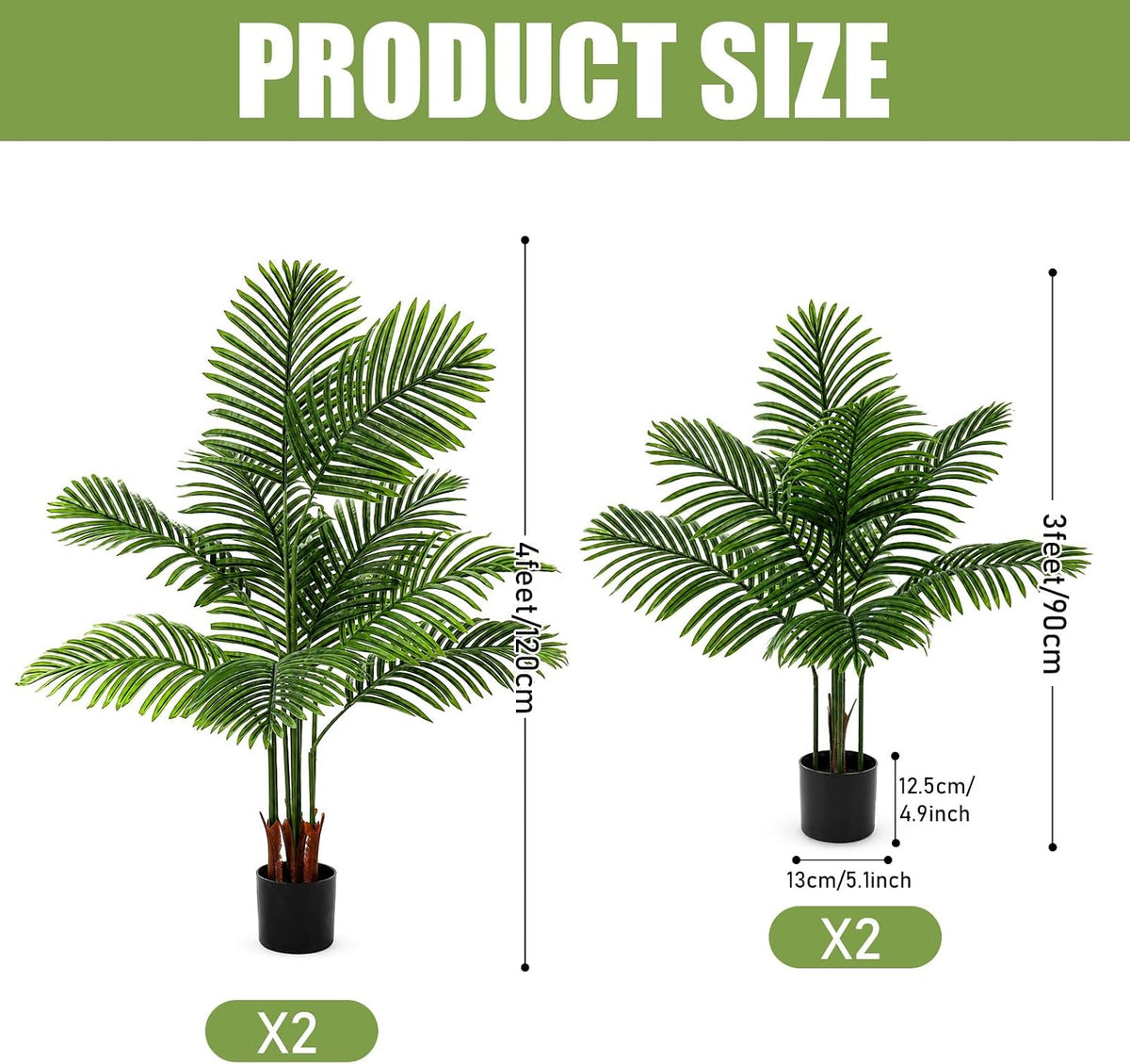 4 Pack Artificial Palm Trees 3Ft, Fake Plants Fake Trees Artificial Areca Palm Plants for Outdoor Indoor Faux Tree in Pot for Pool Home Decor Office Housewarming Gift Modern Decoration
