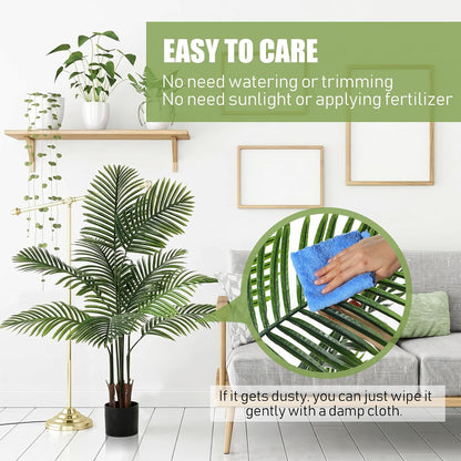 4 Pack Artificial Palm Trees 3Ft, Fake Plants Fake Trees Artificial Areca Palm Plants for Outdoor Indoor Faux Tree in Pot for Pool Home Decor Office Housewarming Gift Modern Decoration