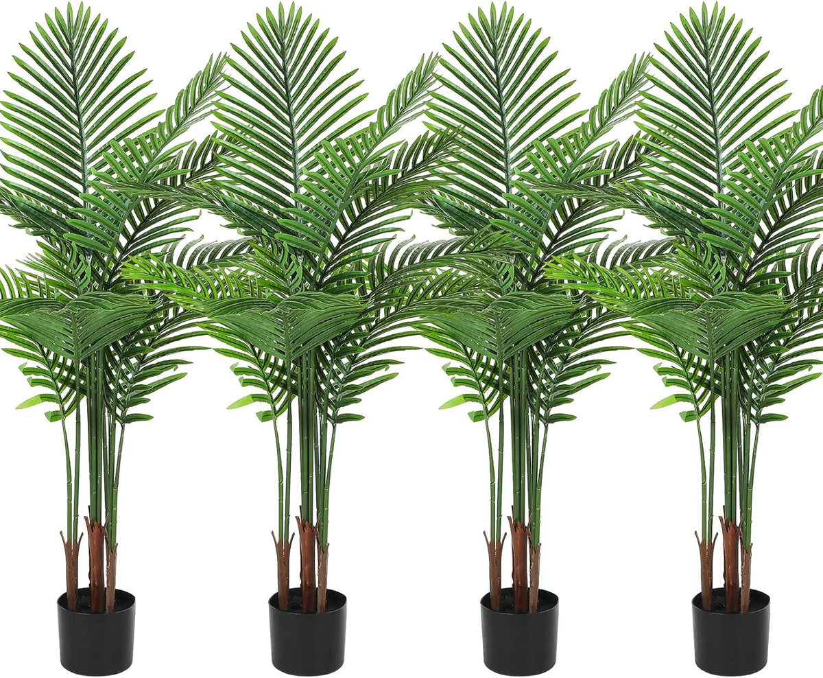 4 Pack Artificial Palm Trees 3Ft, Fake Plants Fake Trees Artificial Areca Palm Plants for Outdoor Indoor Faux Tree in Pot for Pool Home Decor Office Housewarming Gift Modern Decoration