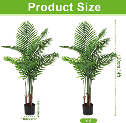 4 Pack Artificial Palm Trees 3Ft, Fake Plants Fake Trees Artificial Areca Palm Plants for Outdoor Indoor Faux Tree in Pot for Pool Home Decor Office Housewarming Gift Modern Decoration