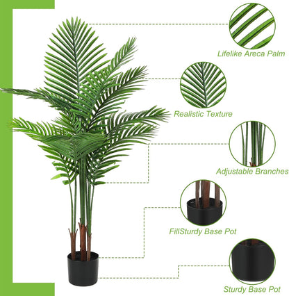 4 Pack Artificial Palm Trees 3Ft, Fake Plants Fake Trees Artificial Areca Palm Plants for Outdoor Indoor Faux Tree in Pot for Pool Home Decor Office Housewarming Gift Modern Decoration