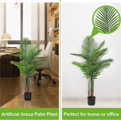 4 Pack Artificial Palm Trees 3Ft, Fake Plants Fake Trees Artificial Areca Palm Plants for Outdoor Indoor Faux Tree in Pot for Pool Home Decor Office Housewarming Gift Modern Decoration