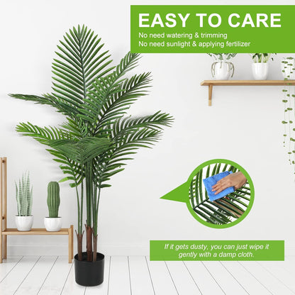 4 Pack Artificial Palm Trees 3Ft, Fake Plants Fake Trees Artificial Areca Palm Plants for Outdoor Indoor Faux Tree in Pot for Pool Home Decor Office Housewarming Gift Modern Decoration