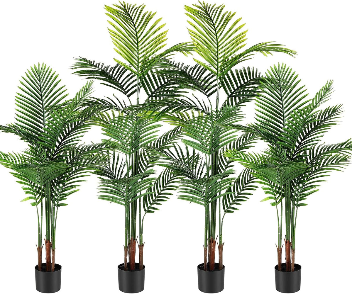 4 Pack Artificial Palm Trees 3Ft, Fake Plants Fake Trees Artificial Areca Palm Plants for Outdoor Indoor Faux Tree in Pot for Pool Home Decor Office Housewarming Gift Modern Decoration
