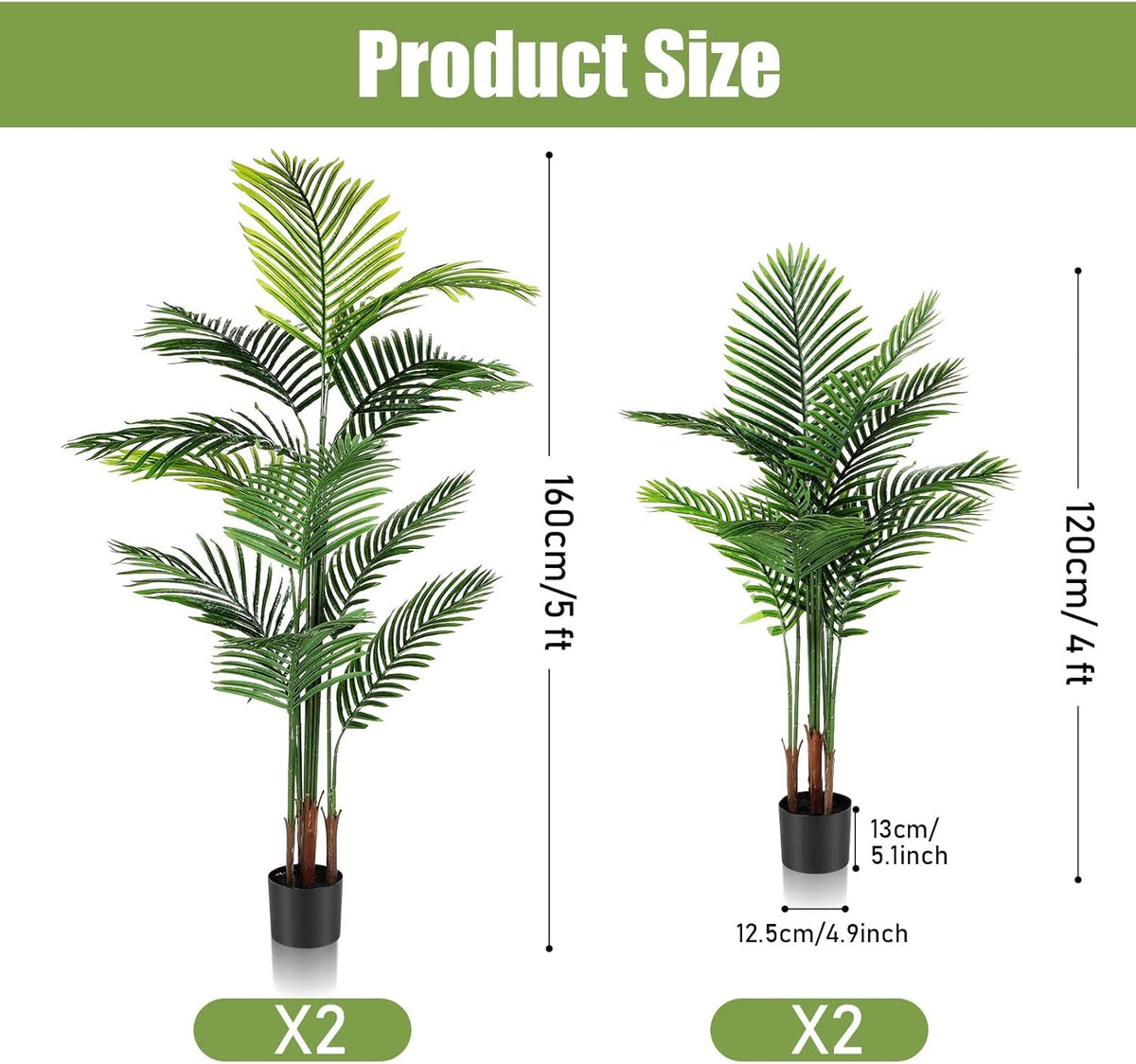4 Pack Artificial Palm Trees 3Ft, Fake Plants Fake Trees Artificial Areca Palm Plants for Outdoor Indoor Faux Tree in Pot for Pool Home Decor Office Housewarming Gift Modern Decoration