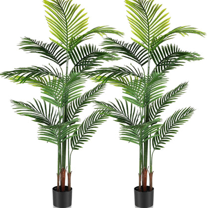 4 Pack Artificial Palm Trees 3Ft, Fake Plants Fake Trees Artificial Areca Palm Plants for Outdoor Indoor Faux Tree in Pot for Pool Home Decor Office Housewarming Gift Modern Decoration