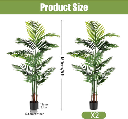 4 Pack Artificial Palm Trees 3Ft, Fake Plants Fake Trees Artificial Areca Palm Plants for Outdoor Indoor Faux Tree in Pot for Pool Home Decor Office Housewarming Gift Modern Decoration