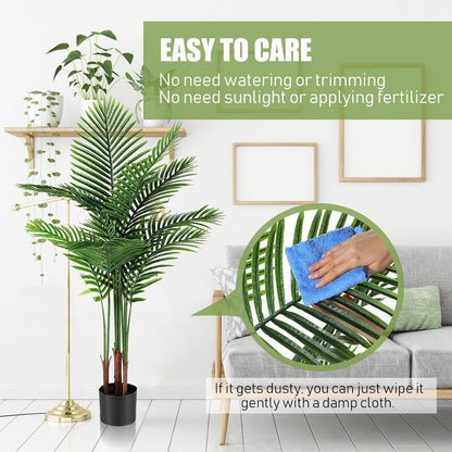 4 Pack Artificial Palm Trees 3Ft, Fake Plants Fake Trees Artificial Areca Palm Plants for Outdoor Indoor Faux Tree in Pot for Pool Home Decor Office Housewarming Gift Modern Decoration