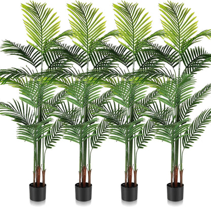 4 Pack Artificial Palm Trees 3Ft, Fake Plants Fake Trees Artificial Areca Palm Plants for Outdoor Indoor Faux Tree in Pot for Pool Home Decor Office Housewarming Gift Modern Decoration
