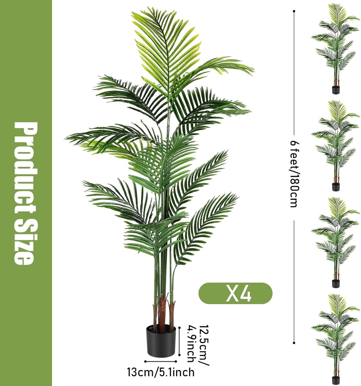 4 Pack Artificial Palm Trees 3Ft, Fake Plants Fake Trees Artificial Areca Palm Plants for Outdoor Indoor Faux Tree in Pot for Pool Home Decor Office Housewarming Gift Modern Decoration