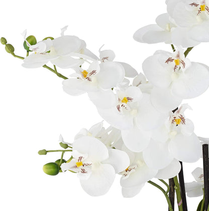 Potted Faux Artificial Flowers Arrangements Realistic White Phalaenopsis Orchid in Silver Pot Home Decoration Living Room Office Bedroom Bathroom Kitchen Dining Room 23" High
