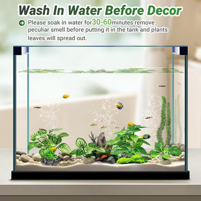 Silk Fish Tank Plants,Reptile Artificial Plant,Reptile Plants for Terrarium,Aquarium Decorations Accessories Set,Resin Driftwood Artificial Silk Aquarium Plant for Fish Tank.(5PCS/C-Set)