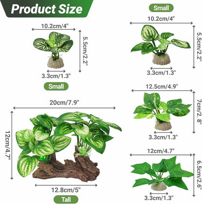Silk Fish Tank Plants,Reptile Artificial Plant,Reptile Plants for Terrarium,Aquarium Decorations Accessories Set,Resin Driftwood Artificial Silk Aquarium Plant for Fish Tank.(5PCS/C-Set)