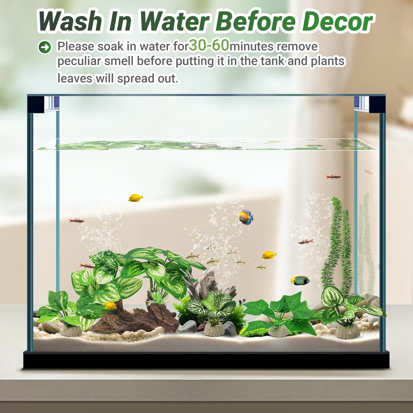 Silk Fish Tank Plants,Reptile Artificial Plant,Reptile Plants for Terrarium,Aquarium Decorations Accessories Set,Resin Driftwood Artificial Silk Aquarium Plant for Fish Tank.(5PCS/C-Set)