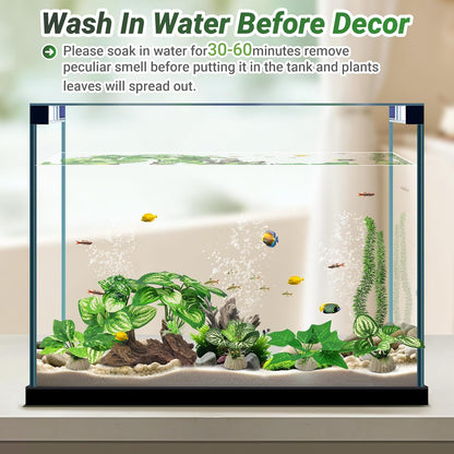 Silk Fish Tank Plants,Reptile Artificial Plant,Reptile Plants for Terrarium,Aquarium Decorations Accessories Set,Resin Driftwood Artificial Silk Aquarium Plant for Fish Tank.(5PCS/C-Set)