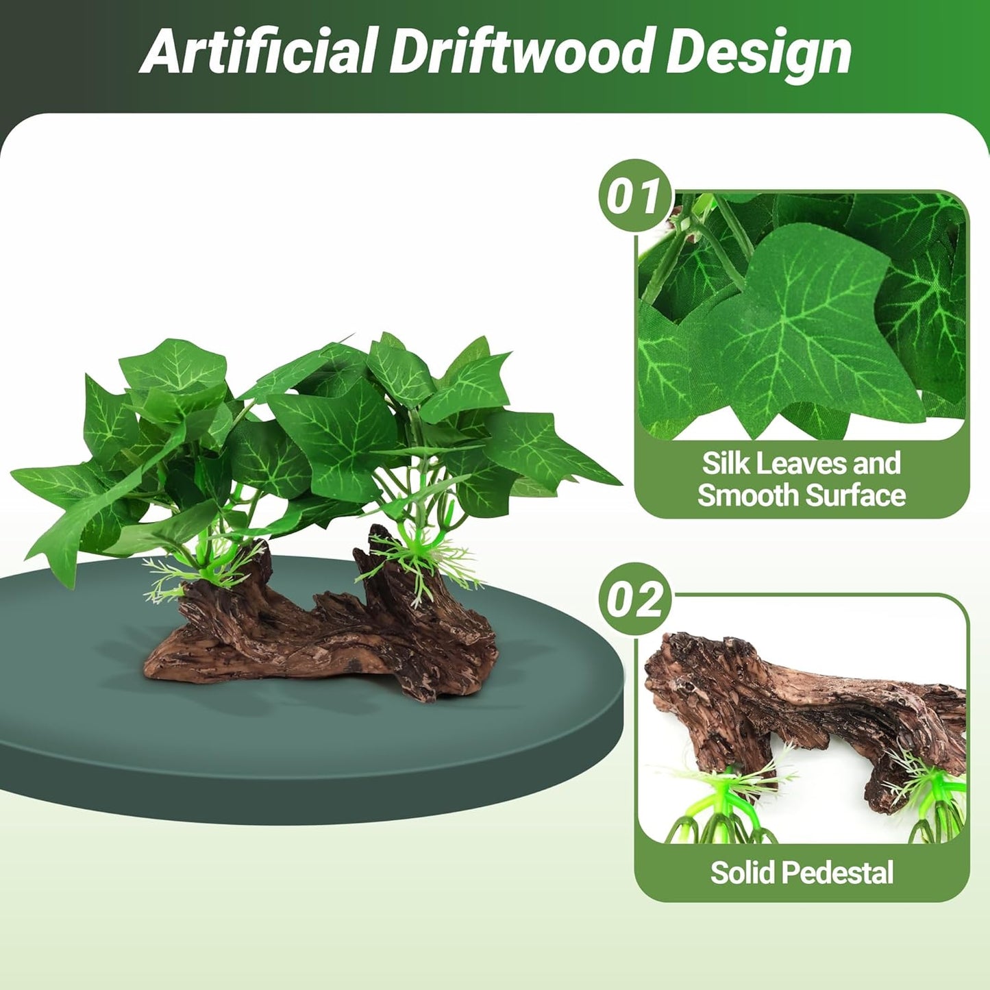 Silk Fish Tank Plants,Reptile Artificial Plant,Reptile Plants for Terrarium,Aquarium Decorations Accessories Set,Resin Driftwood Artificial Silk Aquarium Plant for Fish Tank.(5PCS/C-Set)