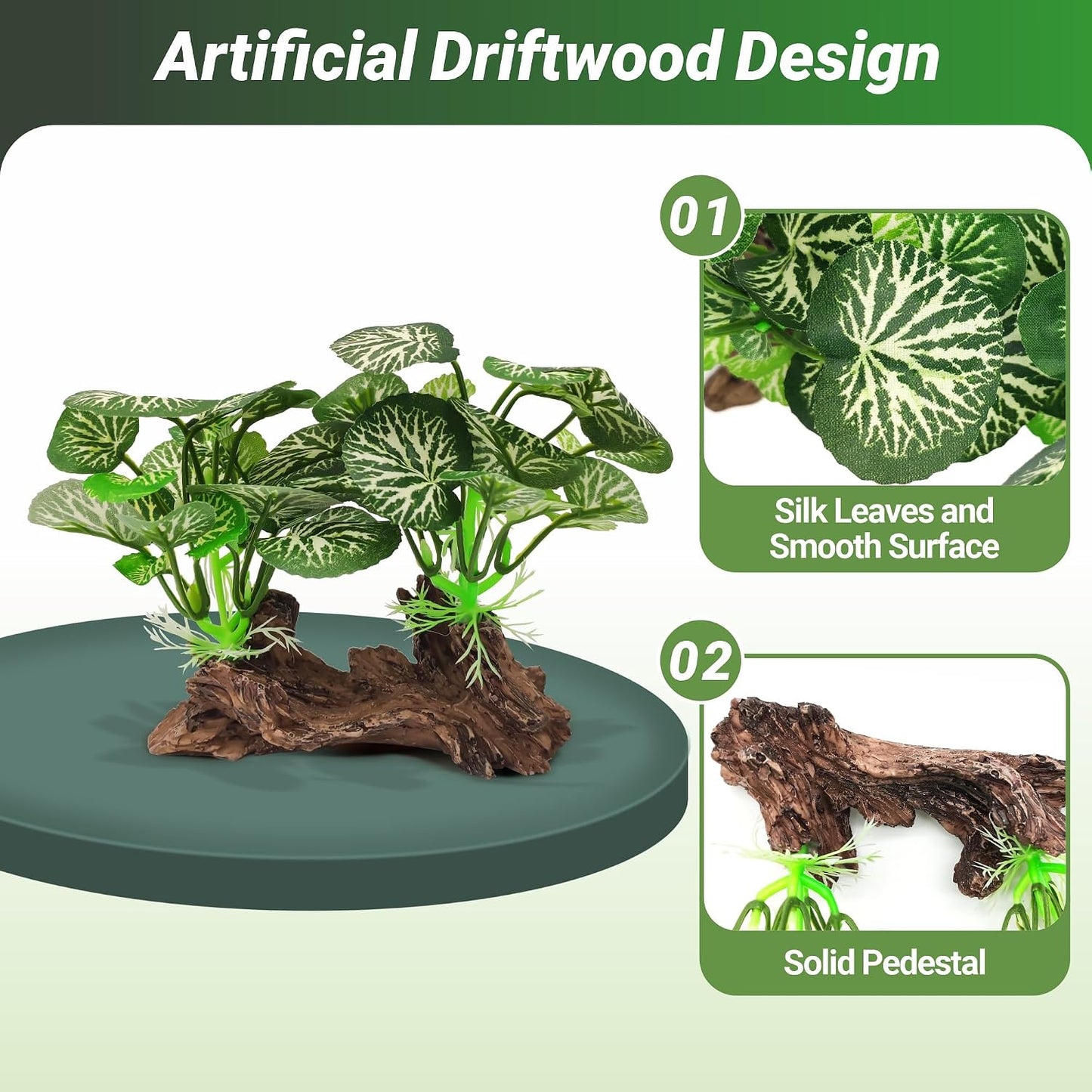 Silk Fish Tank Plants,Reptile Artificial Plant,Reptile Plants for Terrarium,Aquarium Decorations Accessories Set,Resin Driftwood Artificial Silk Aquarium Plant for Fish Tank.(5PCS/C-Set)