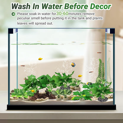 Silk Fish Tank Plants,Reptile Artificial Plant,Reptile Plants for Terrarium,Aquarium Decorations Accessories Set,Resin Driftwood Artificial Silk Aquarium Plant for Fish Tank.(5PCS/C-Set)