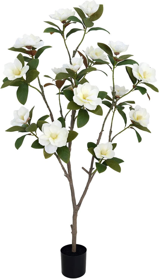Artificial Magnolia Tree 5ft – Realistic Faux Plant with Adjustable Branches, Elegant Blooms, Easy to Assemble & Low Maintenance for Home & Office Décor