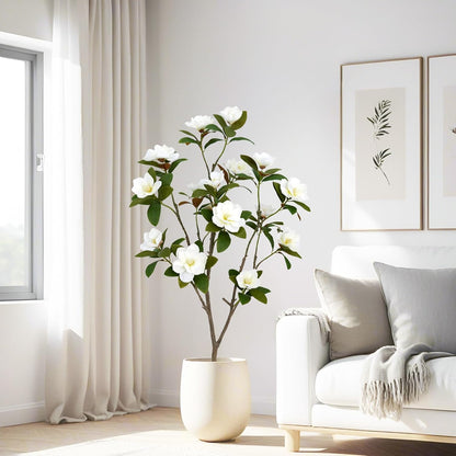 Artificial Magnolia Tree 5ft – Realistic Faux Plant with Adjustable Branches, Elegant Blooms, Easy to Assemble & Low Maintenance for Home & Office Décor