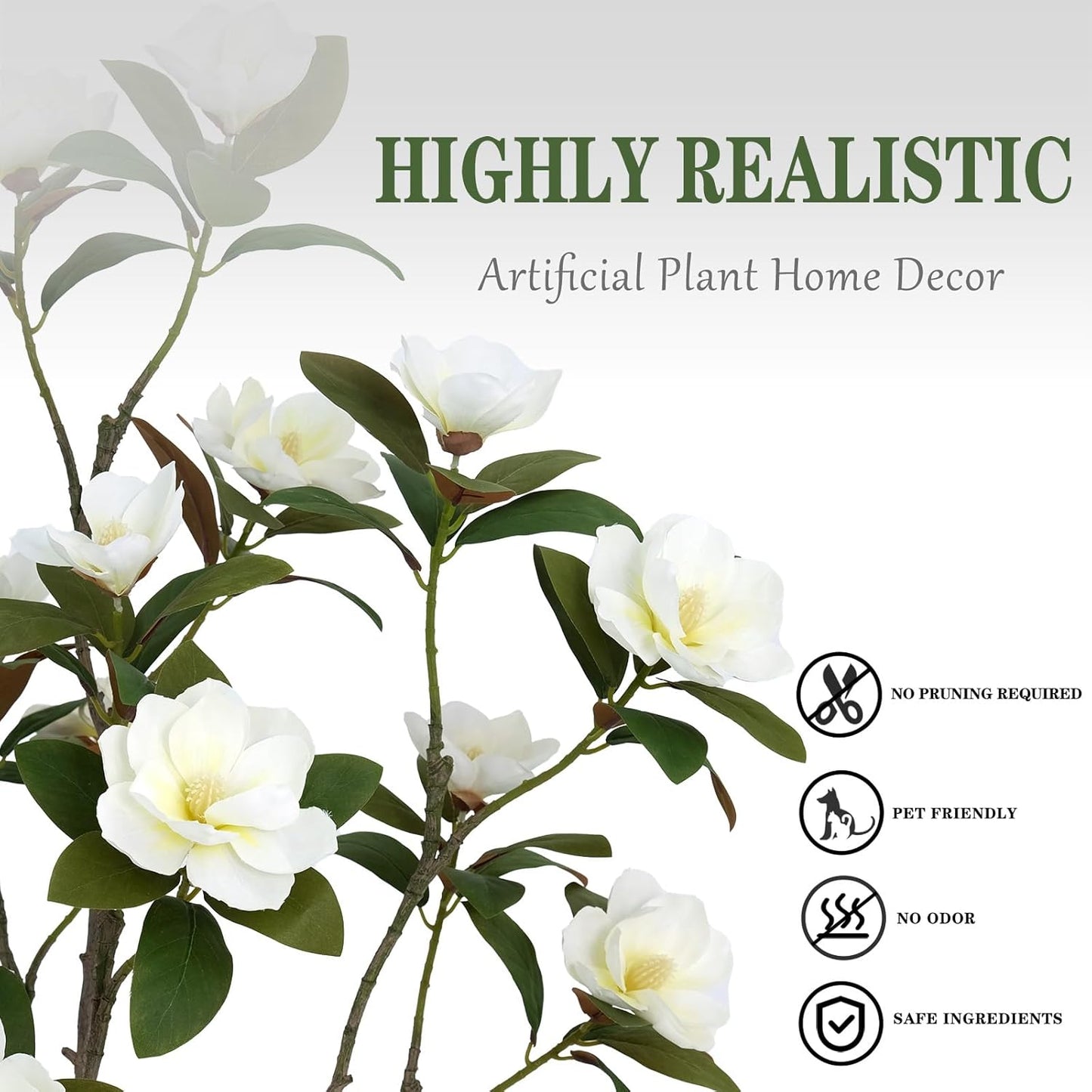 Artificial Magnolia Tree 5ft – Realistic Faux Plant with Adjustable Branches, Elegant Blooms, Easy to Assemble & Low Maintenance for Home & Office Décor