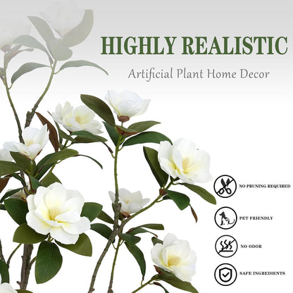 Artificial Magnolia Tree 5ft – Realistic Faux Plant with Adjustable Branches, Elegant Blooms, Easy to Assemble & Low Maintenance for Home & Office Décor