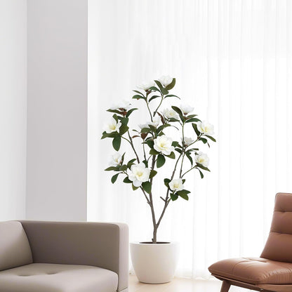Artificial Magnolia Tree 5ft – Realistic Faux Plant with Adjustable Branches, Elegant Blooms, Easy to Assemble & Low Maintenance for Home & Office Décor