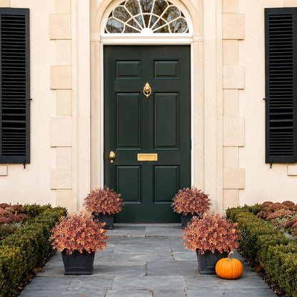 2 Pcs 17" Lifelike Touch Artificial Boxwood Fall Topiary Tree(Deep Orange) | with Pots,No Assembly Required,UV Resistant Faux Potted Plant,for Front Porch Farmhouse Thanksgiving Autumn Outside Decor