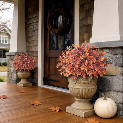 2 Pcs 17" Lifelike Touch Artificial Boxwood Fall Topiary Tree(Deep Orange) | with Pots,No Assembly Required,UV Resistant Faux Potted Plant,for Front Porch Farmhouse Thanksgiving Autumn Outside Decor