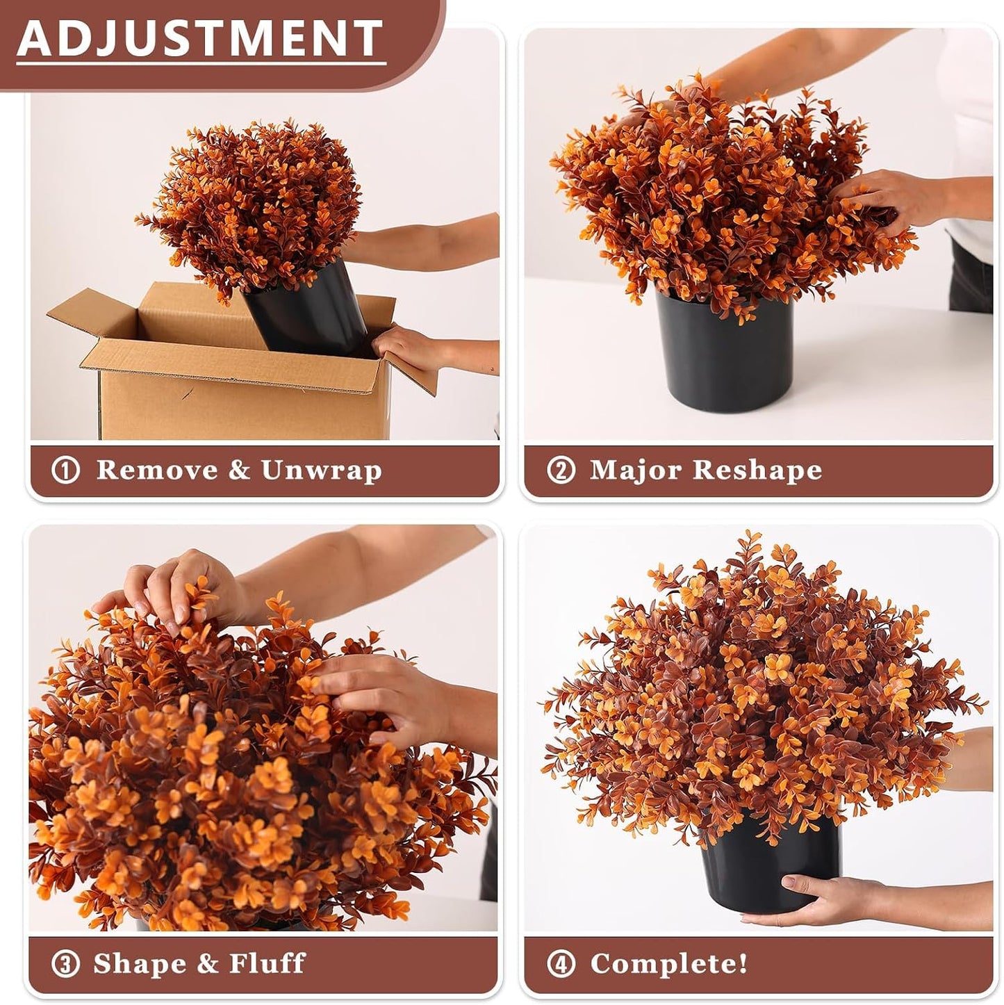 2 Pcs 17" Lifelike Touch Artificial Boxwood Fall Topiary Tree(Deep Orange) | with Pots,No Assembly Required,UV Resistant Faux Potted Plant,for Front Porch Farmhouse Thanksgiving Autumn Outside Decor