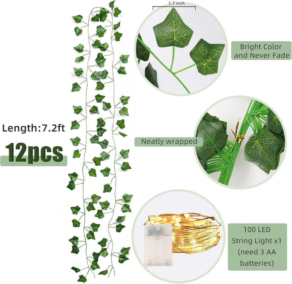 Artificial Fake Ivy Vines Garlands for Room Decor（12 Pack 86Ft）