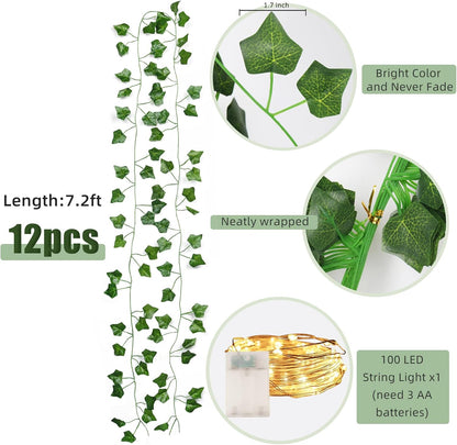 Artificial Fake Ivy Vines Garlands for Room Decor（12 Pack 86Ft）