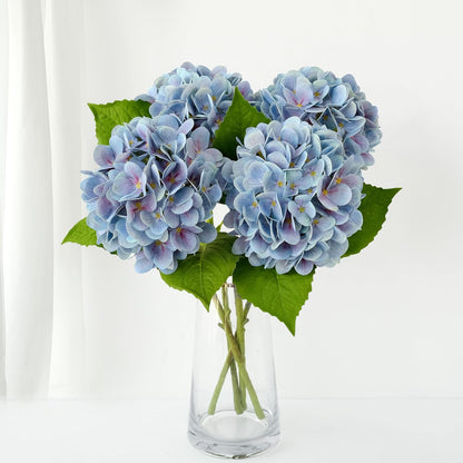 4PCS 19.6Inch Violet Blue Faux Hydrangea Artificial Flowers Silk Latex Realistic Full Large Hydrangeas Spring Long Stem Leaves Bouquet Plants for Tall Vase Table Garden Arrangements
