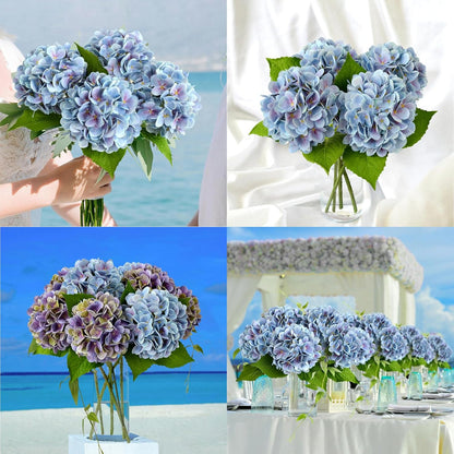 4PCS 19.6Inch Violet Blue Faux Hydrangea Artificial Flowers Silk Latex Realistic Full Large Hydrangeas Spring Long Stem Leaves Bouquet Plants for Tall Vase Table Garden Arrangements
