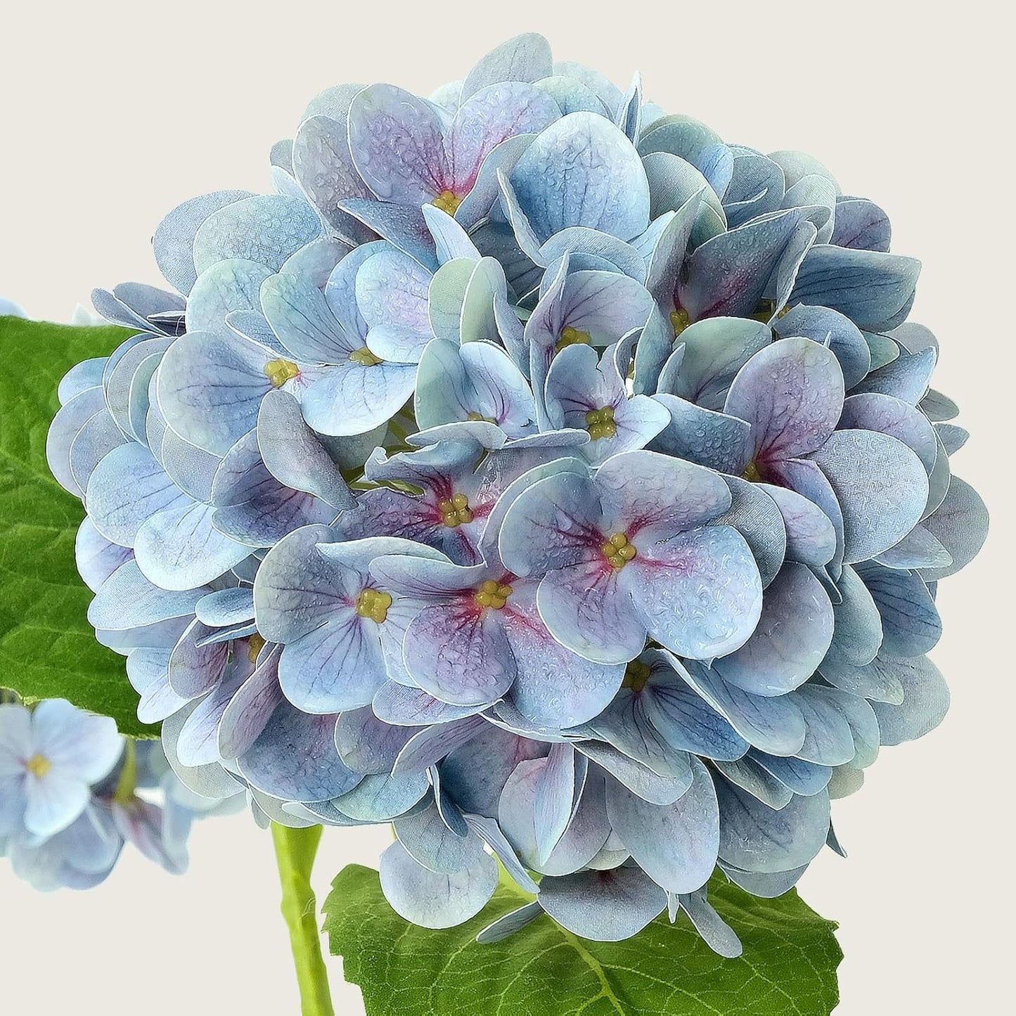 4PCS 19.6Inch Violet Blue Faux Hydrangea Artificial Flowers Silk Latex Realistic Full Large Hydrangeas Spring Long Stem Leaves Bouquet Plants for Tall Vase Table Garden Arrangements
