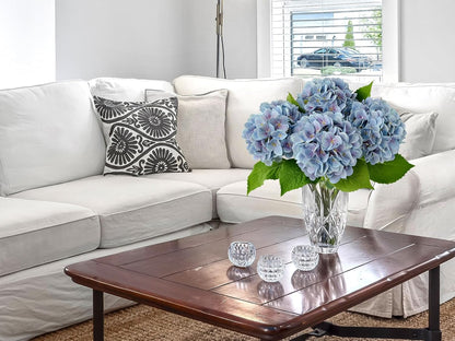 4PCS 19.6Inch Violet Blue Faux Hydrangea Artificial Flowers Silk Latex Realistic Full Large Hydrangeas Spring Long Stem Leaves Bouquet Plants for Tall Vase Table Garden Arrangements