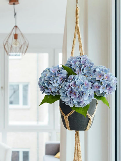 4PCS 19.6Inch Violet Blue Faux Hydrangea Artificial Flowers Silk Latex Realistic Full Large Hydrangeas Spring Long Stem Leaves Bouquet Plants for Tall Vase Table Garden Arrangements