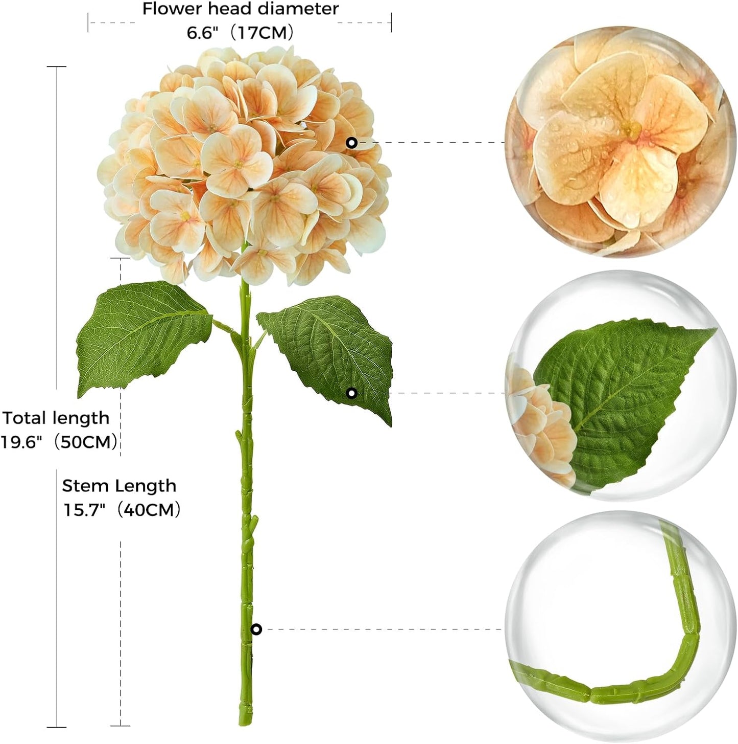 4PCS 19.6Inch Violet Blue Faux Hydrangea Artificial Flowers Silk Latex Realistic Full Large Hydrangeas Spring Long Stem Leaves Bouquet Plants for Tall Vase Table Garden Arrangements