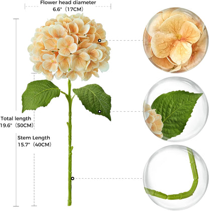 4PCS 19.6Inch Violet Blue Faux Hydrangea Artificial Flowers Silk Latex Realistic Full Large Hydrangeas Spring Long Stem Leaves Bouquet Plants for Tall Vase Table Garden Arrangements