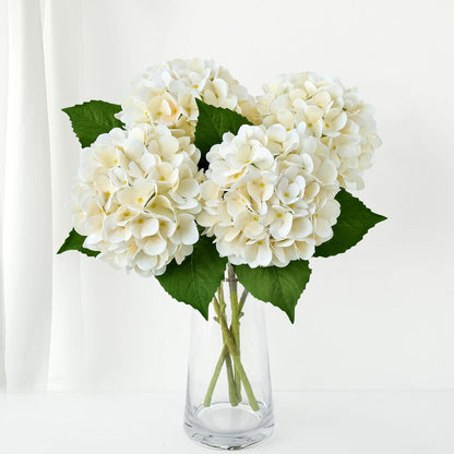 4PCS 19.6Inch Violet Blue Faux Hydrangea Artificial Flowers Silk Latex Realistic Full Large Hydrangeas Spring Long Stem Leaves Bouquet Plants for Tall Vase Table Garden Arrangements