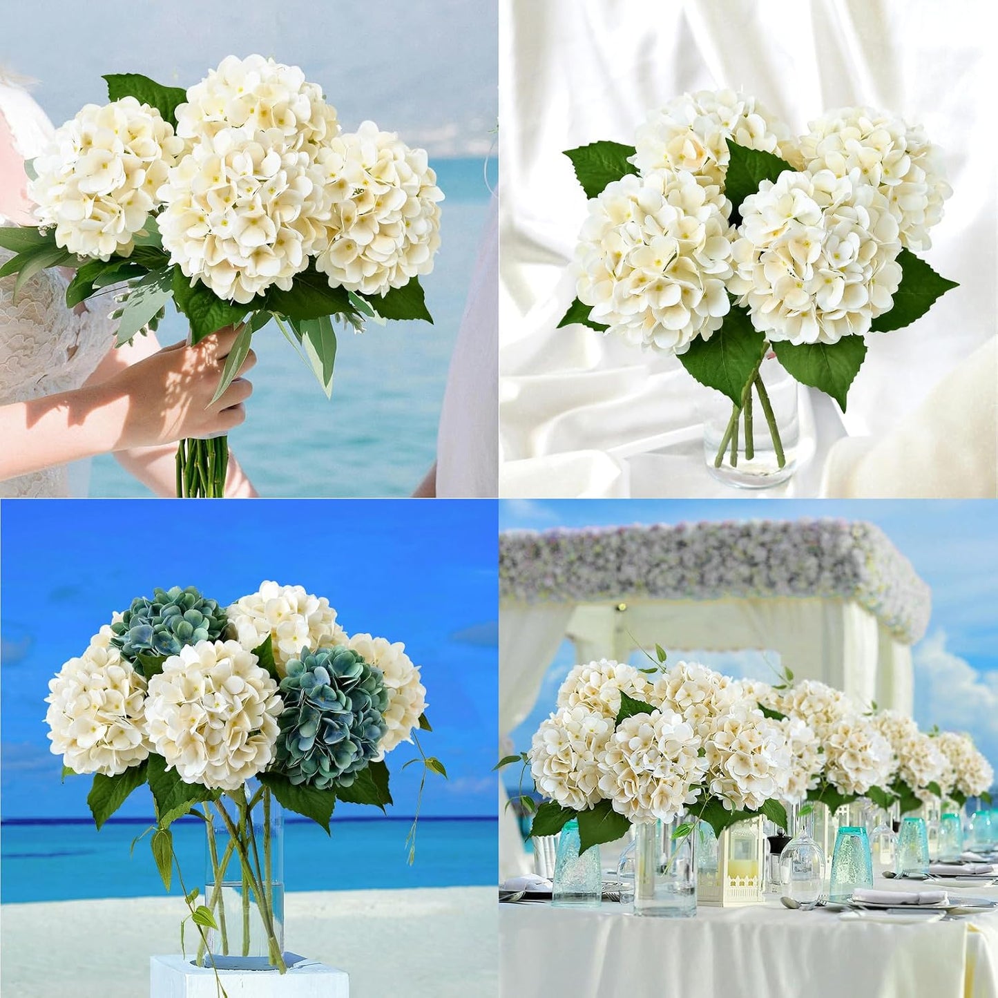 4PCS 19.6Inch Violet Blue Faux Hydrangea Artificial Flowers Silk Latex Realistic Full Large Hydrangeas Spring Long Stem Leaves Bouquet Plants for Tall Vase Table Garden Arrangements
