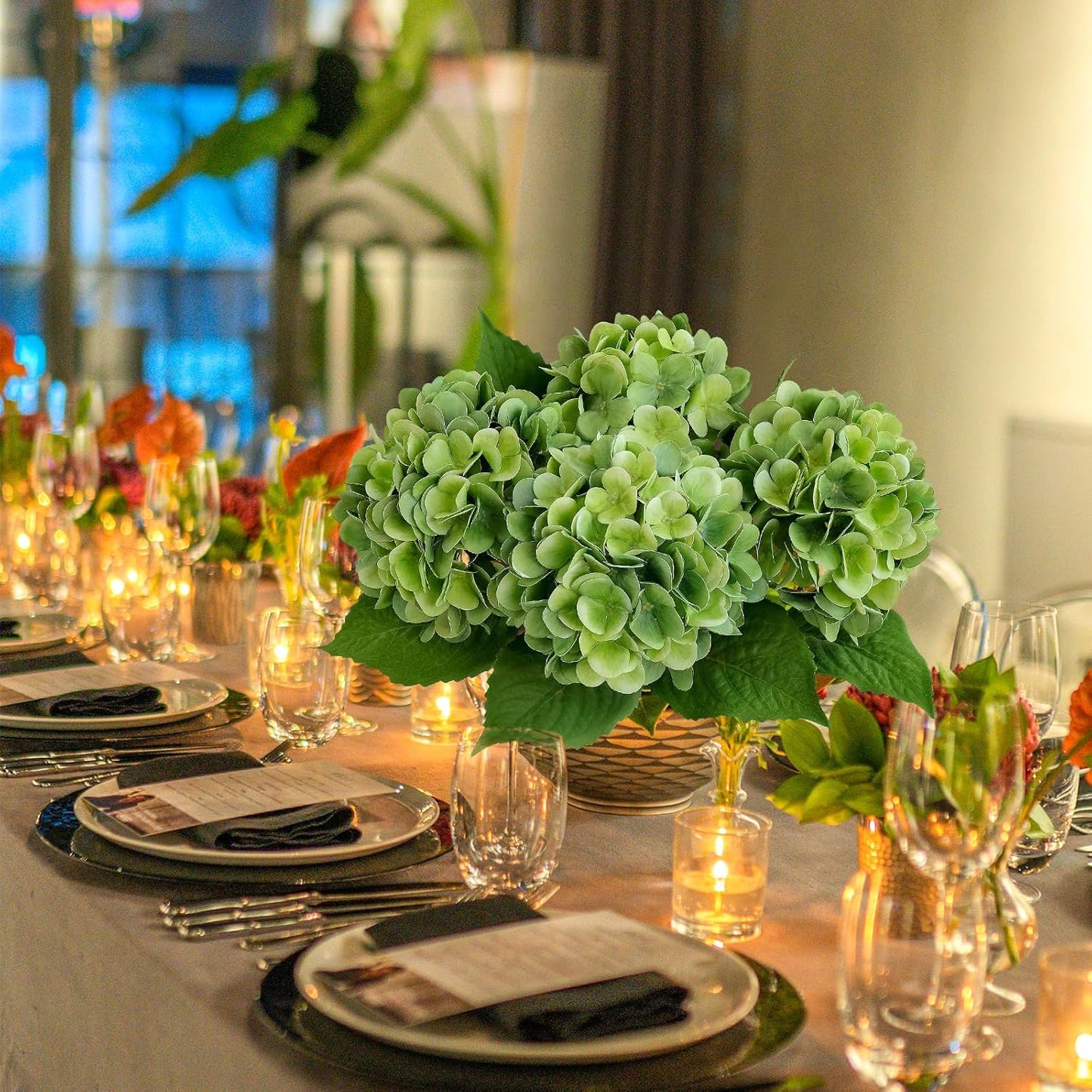 4PCS 19.6Inch Violet Blue Faux Hydrangea Artificial Flowers Silk Latex Realistic Full Large Hydrangeas Spring Long Stem Leaves Bouquet Plants for Tall Vase Table Garden Arrangements