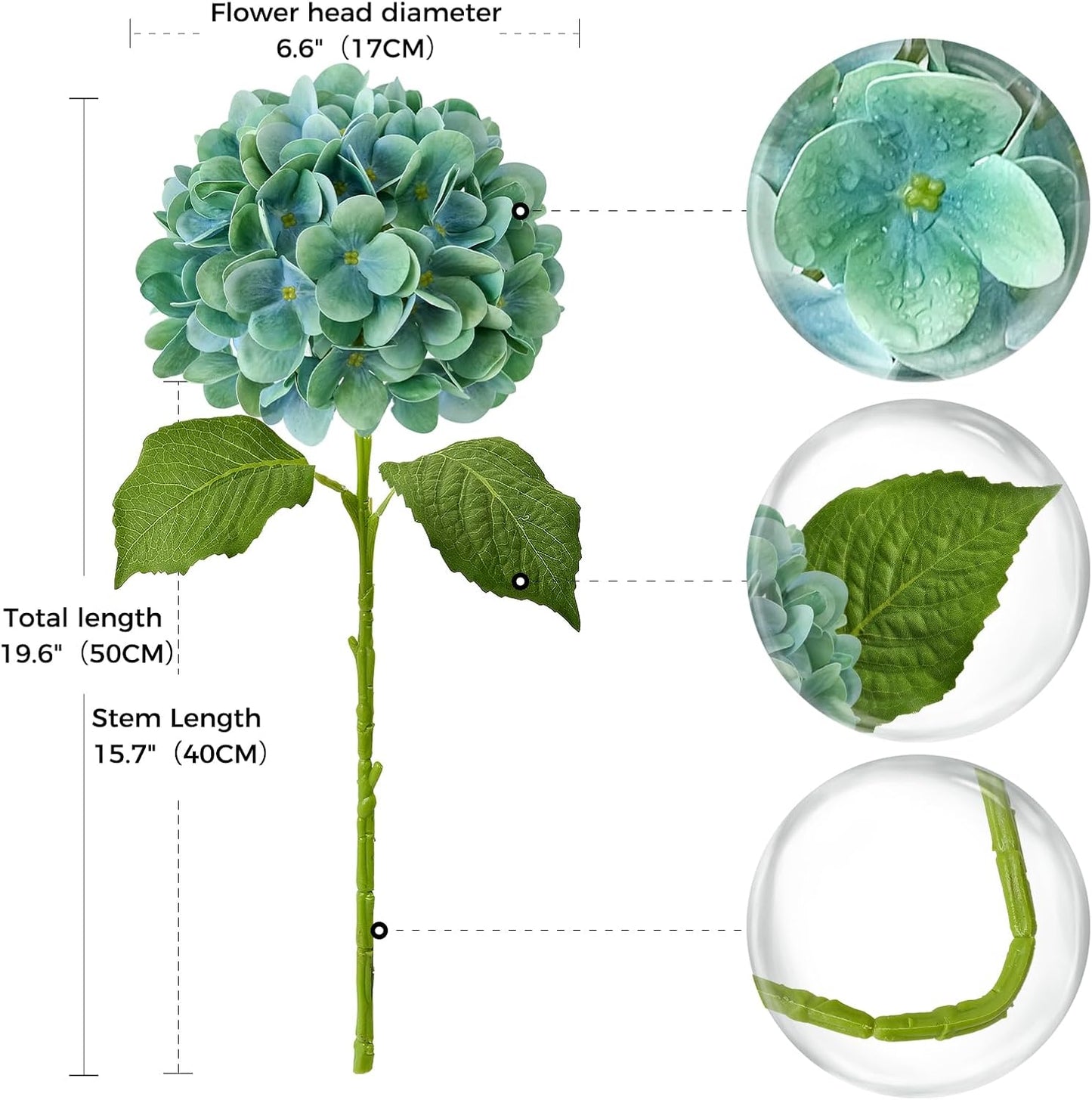 4PCS 19.6Inch Violet Blue Faux Hydrangea Artificial Flowers Silk Latex Realistic Full Large Hydrangeas Spring Long Stem Leaves Bouquet Plants for Tall Vase Table Garden Arrangements