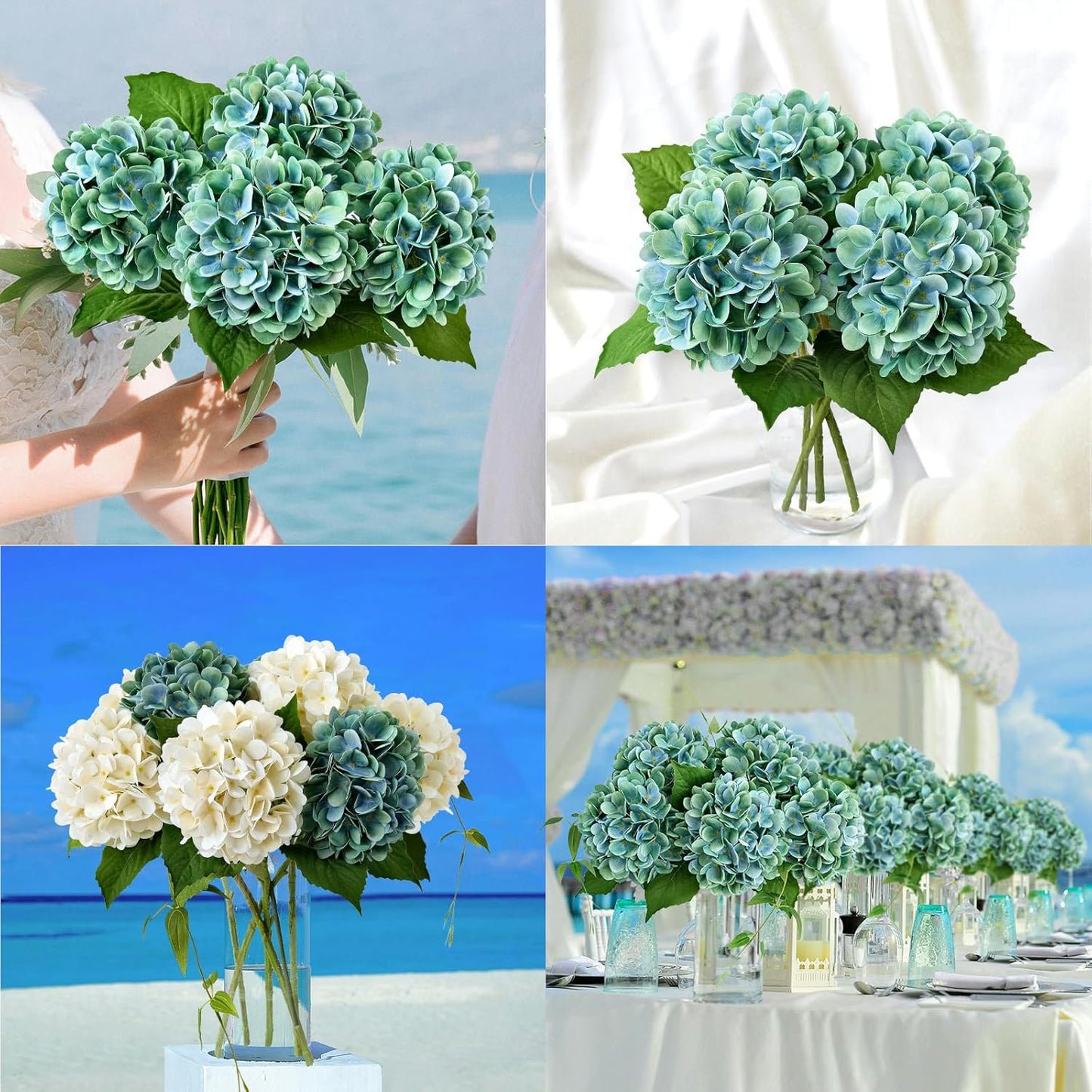 4PCS 19.6Inch Violet Blue Faux Hydrangea Artificial Flowers Silk Latex Realistic Full Large Hydrangeas Spring Long Stem Leaves Bouquet Plants for Tall Vase Table Garden Arrangements