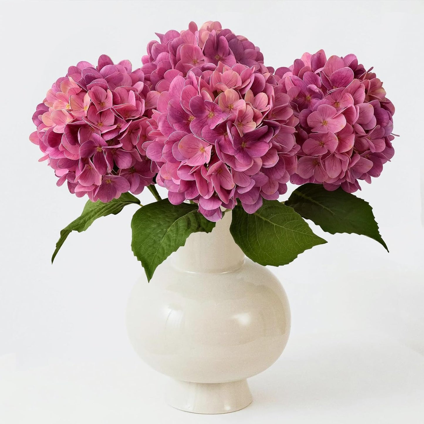 4PCS 19.6Inch Violet Blue Faux Hydrangea Artificial Flowers Silk Latex Realistic Full Large Hydrangeas Spring Long Stem Leaves Bouquet Plants for Tall Vase Table Garden Arrangements
