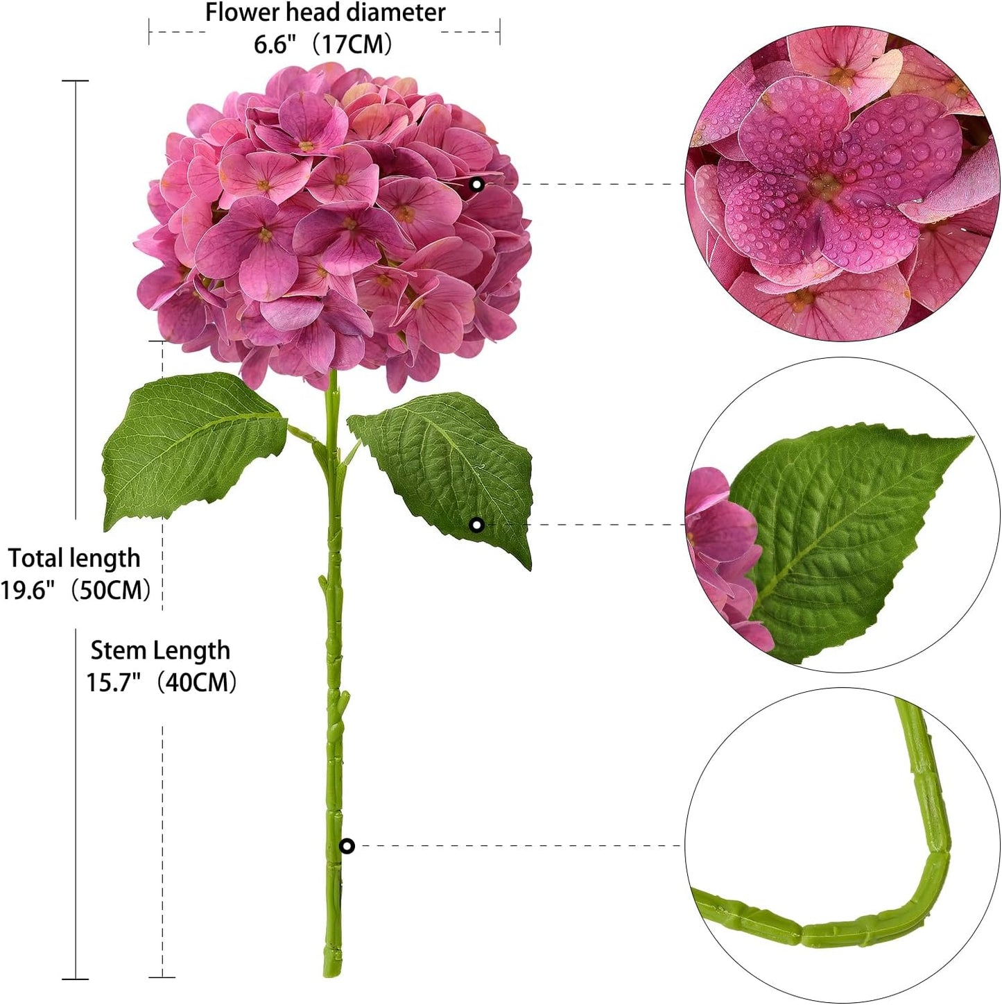 4PCS 19.6Inch Violet Blue Faux Hydrangea Artificial Flowers Silk Latex Realistic Full Large Hydrangeas Spring Long Stem Leaves Bouquet Plants for Tall Vase Table Garden Arrangements