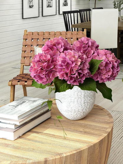 4PCS 19.6Inch Violet Blue Faux Hydrangea Artificial Flowers Silk Latex Realistic Full Large Hydrangeas Spring Long Stem Leaves Bouquet Plants for Tall Vase Table Garden Arrangements