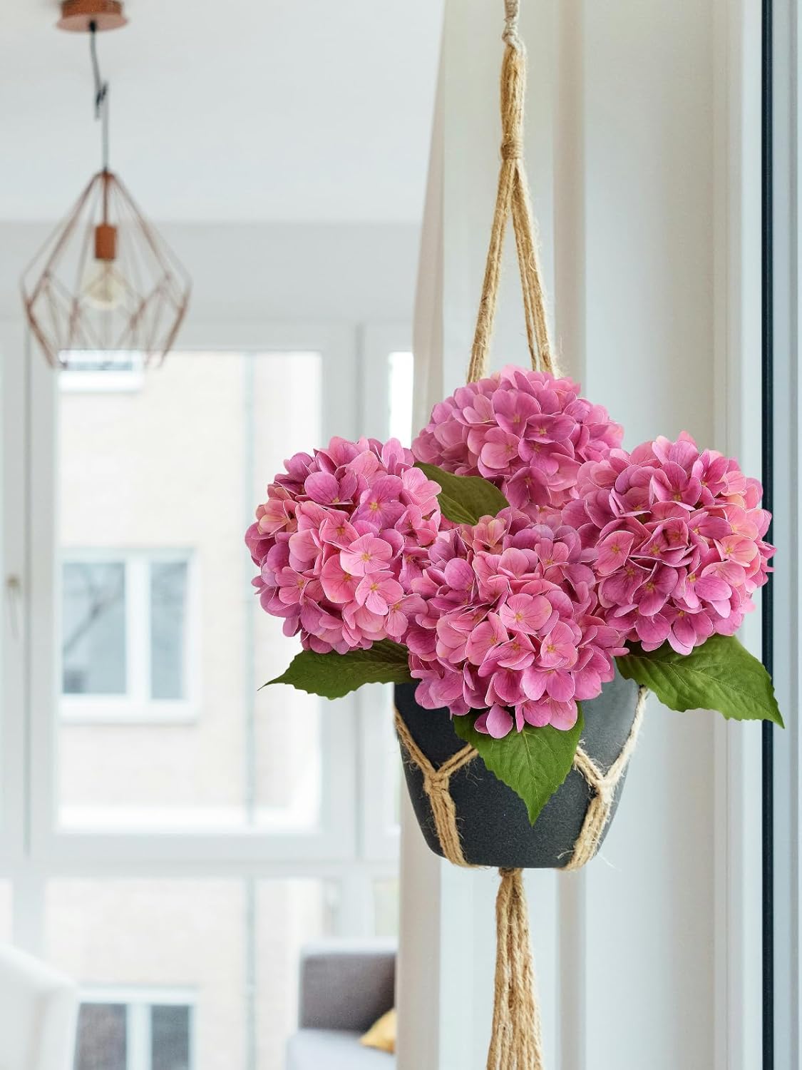 4PCS 19.6Inch Violet Blue Faux Hydrangea Artificial Flowers Silk Latex Realistic Full Large Hydrangeas Spring Long Stem Leaves Bouquet Plants for Tall Vase Table Garden Arrangements