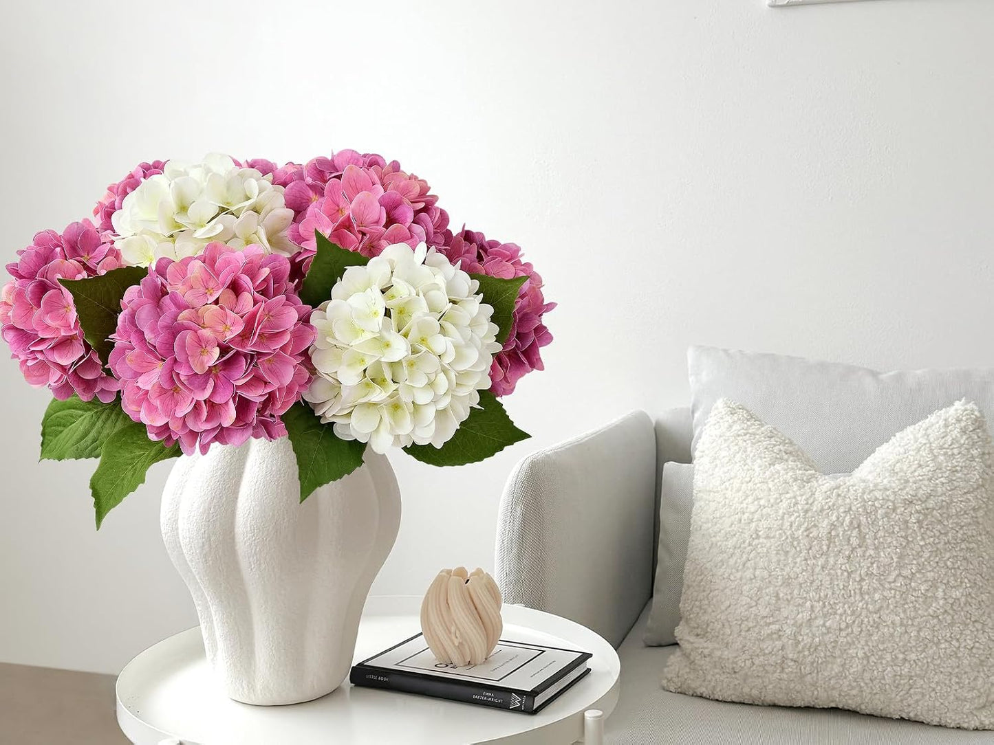 4PCS 19.6Inch Violet Blue Faux Hydrangea Artificial Flowers Silk Latex Realistic Full Large Hydrangeas Spring Long Stem Leaves Bouquet Plants for Tall Vase Table Garden Arrangements